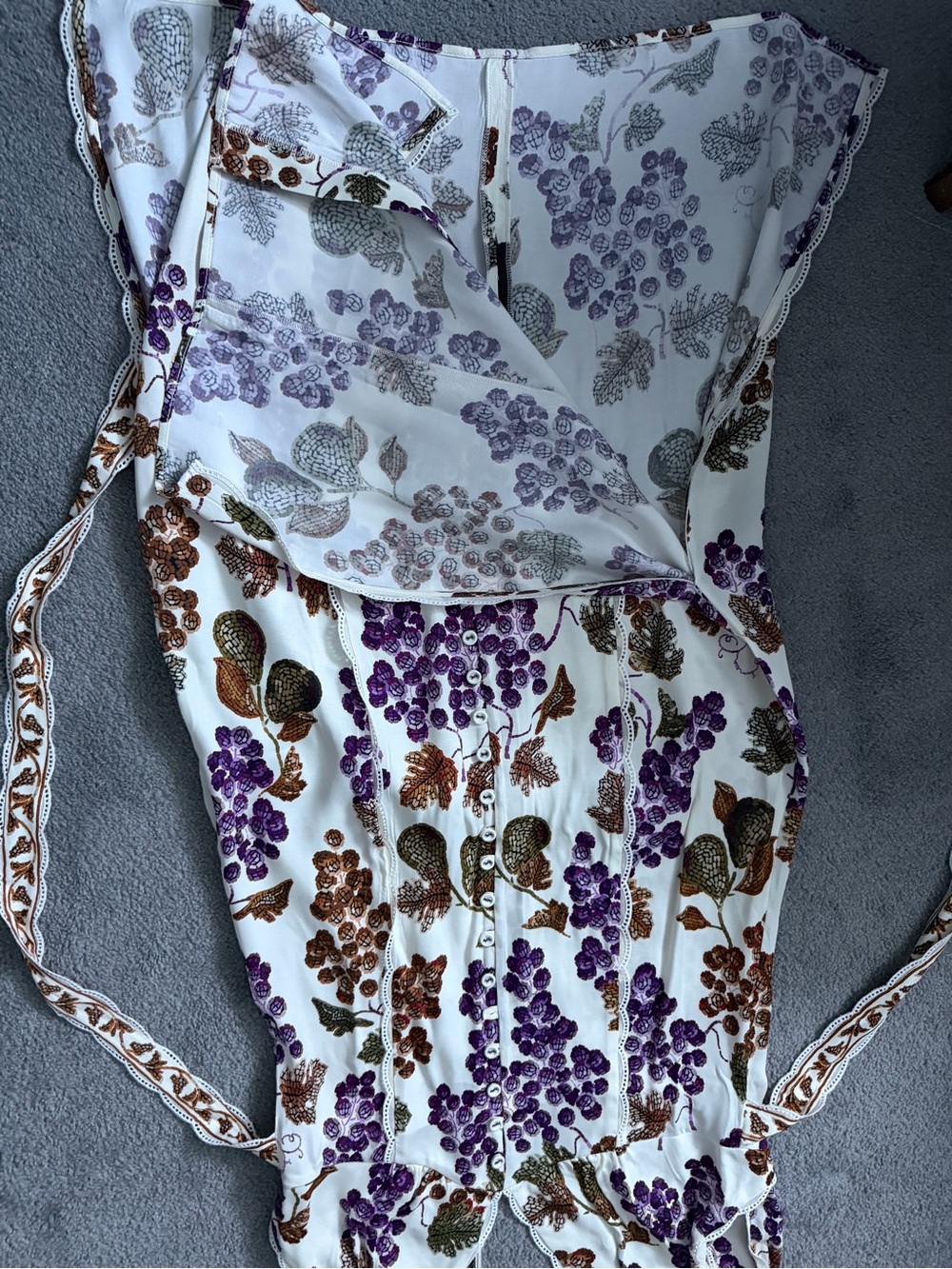 FARM Rio White Maxi Dress with Purple Grape & Brown Leaf Print - Picture 8 of 9